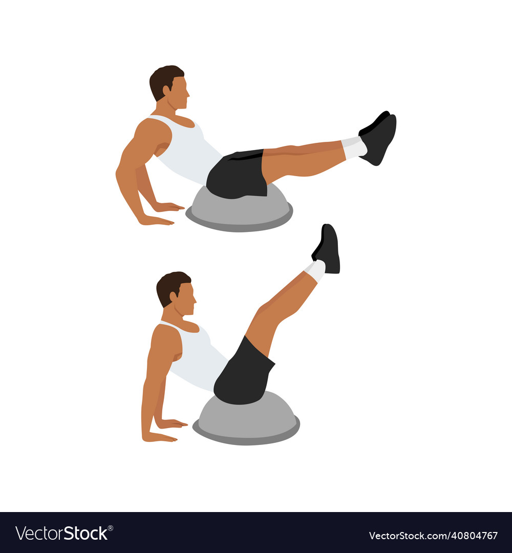 Man doing bosu ball v ups exercise flat Royalty Free Vector
