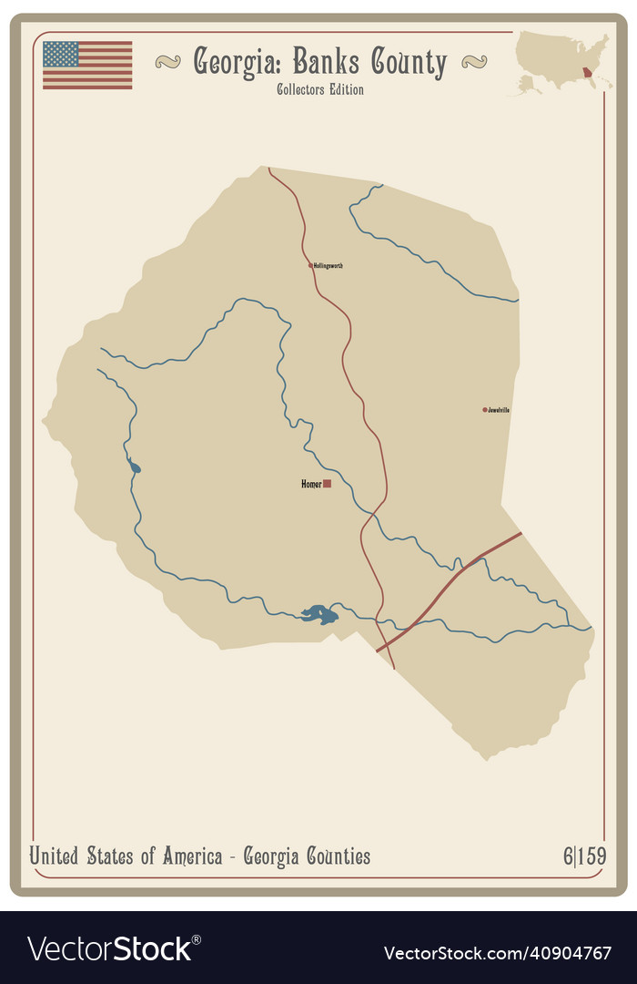 Map of banks county in georgia Royalty Free Vector Image