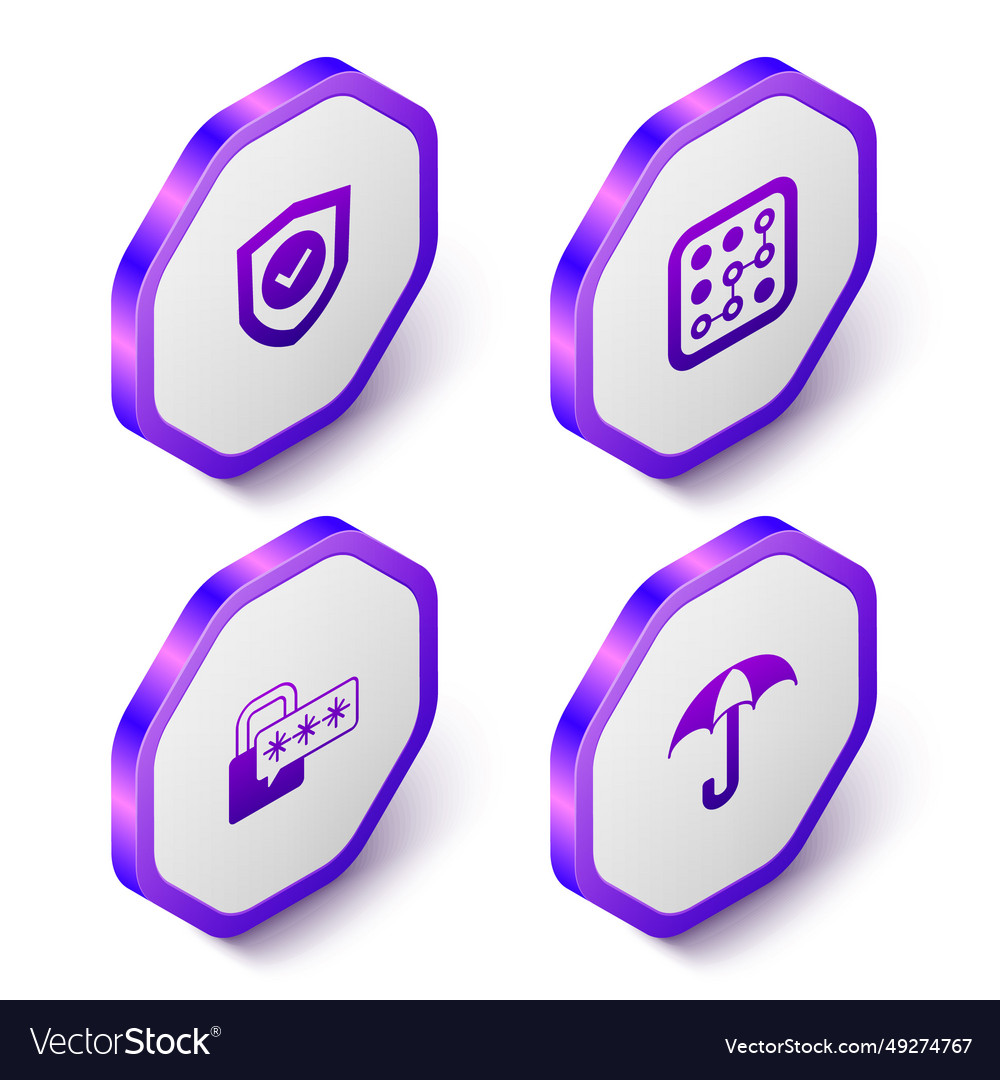 Set isometric shield with check mark graphic vector image Set isometric shield with check mark graphic