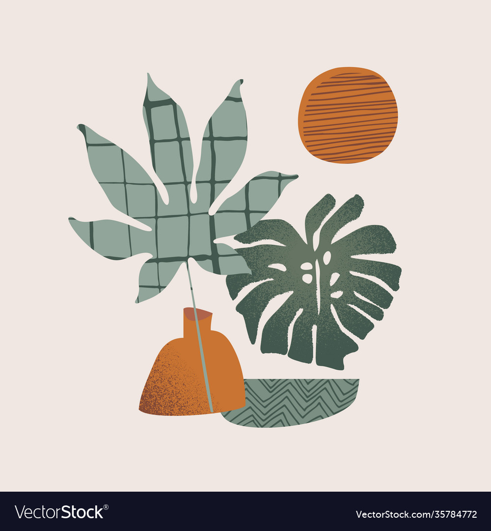 Abstract landscape concept tropical monstera leaf vector image Abstract landscape concept tropical monstera leaf