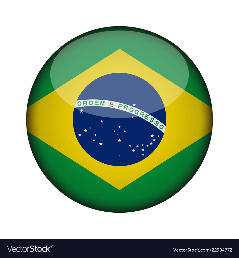 Brazil flag in glossy round button of icon Vector Image