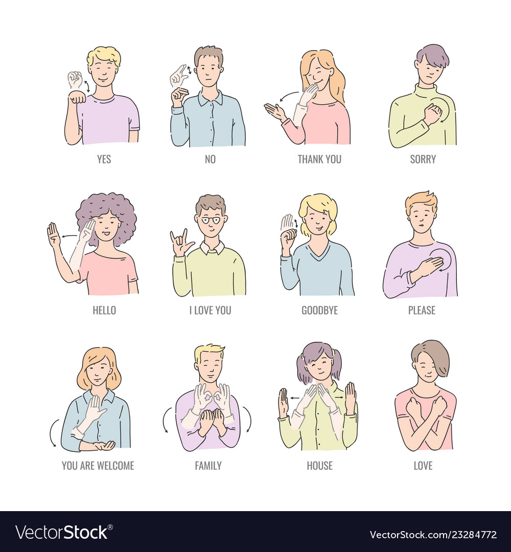 Deaf Mute Sign Language Character Gesture Vector Image