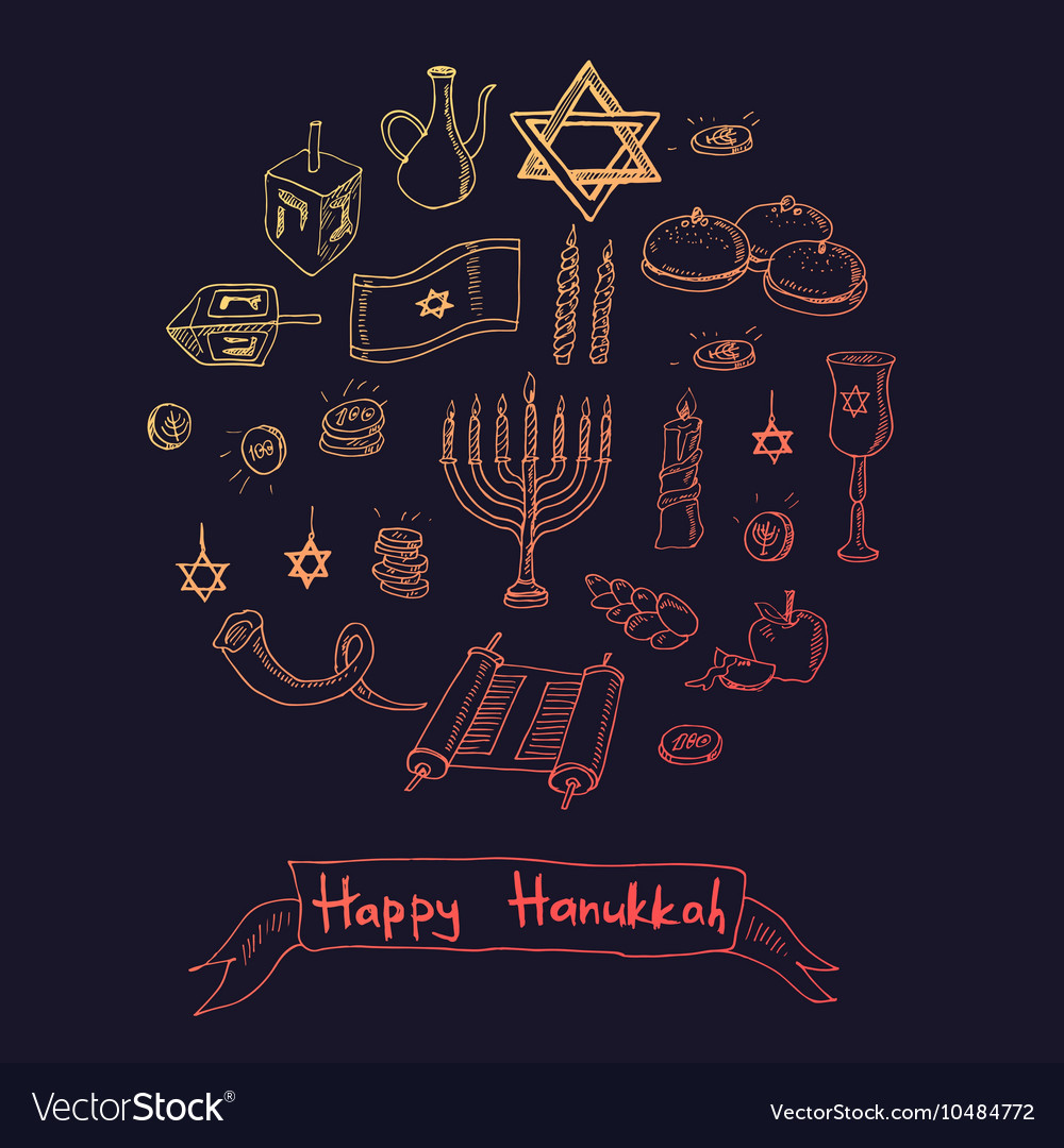 Happy hanukkah doodle set vintage