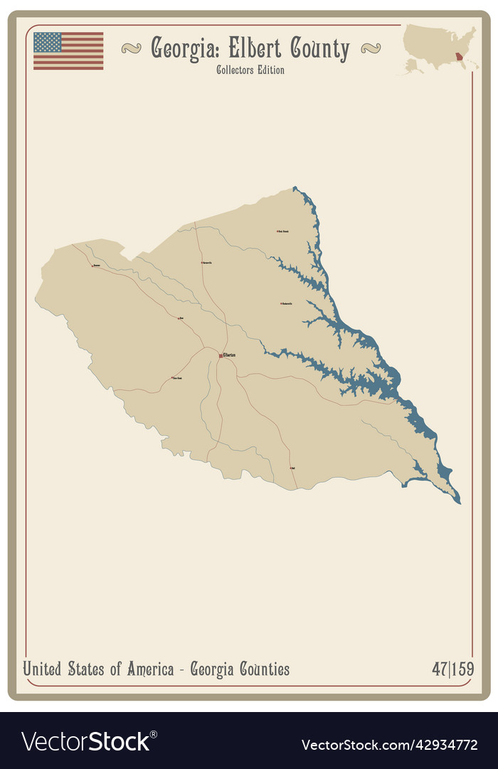 Map of elbert county in georgia Royalty Free Vector Image