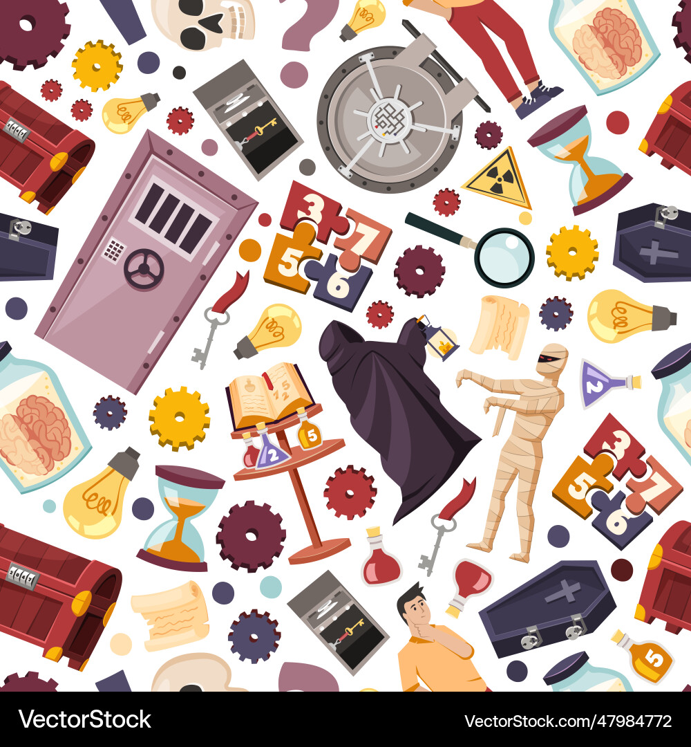 Quest room items for mind games seamless pattern Vector Image