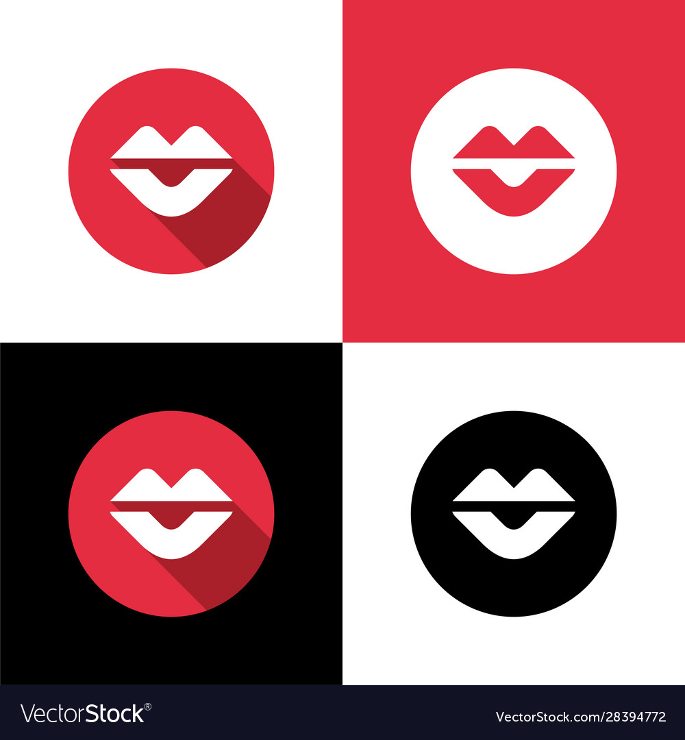 Red female lips logo icon flat design style