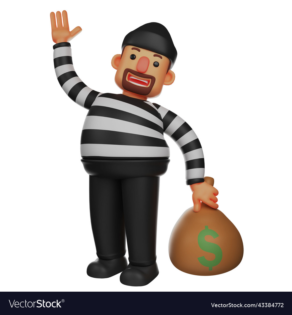 Thief 3d cartoon character waving hand Royalty Free Vector Thief 3d cartoon character waving hand Royalty Free Vector