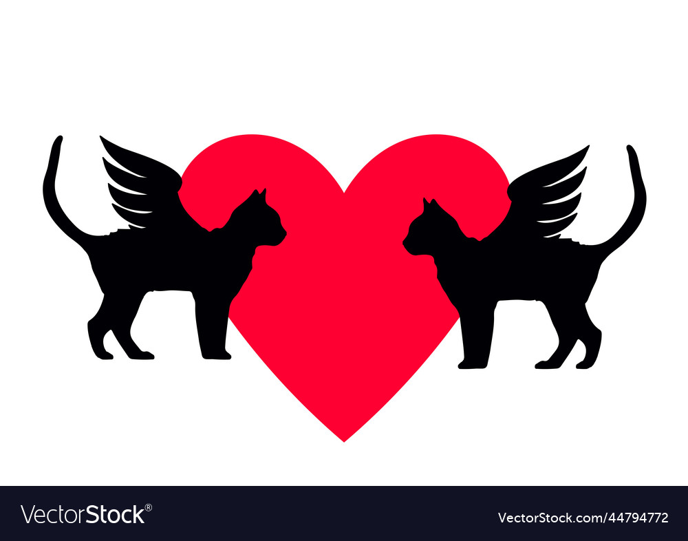 Two winged cats reflection cat icon Royalty Free Vector