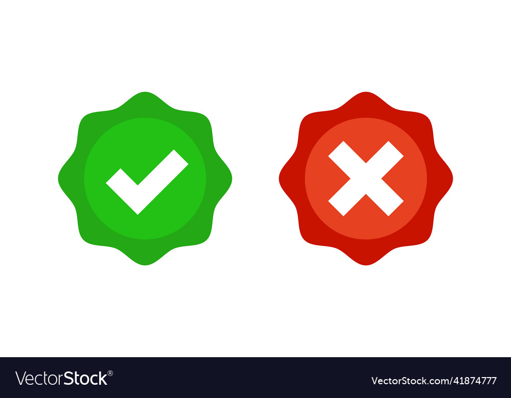 A set of check mark and cross label icons