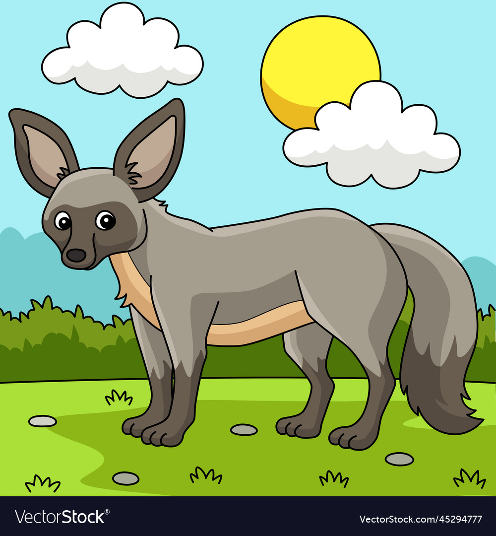 Bat-eared fox animal colored cartoon