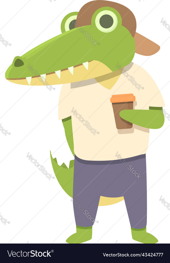 Coffee cup alligator icon cartoon cute Royalty Free Vector