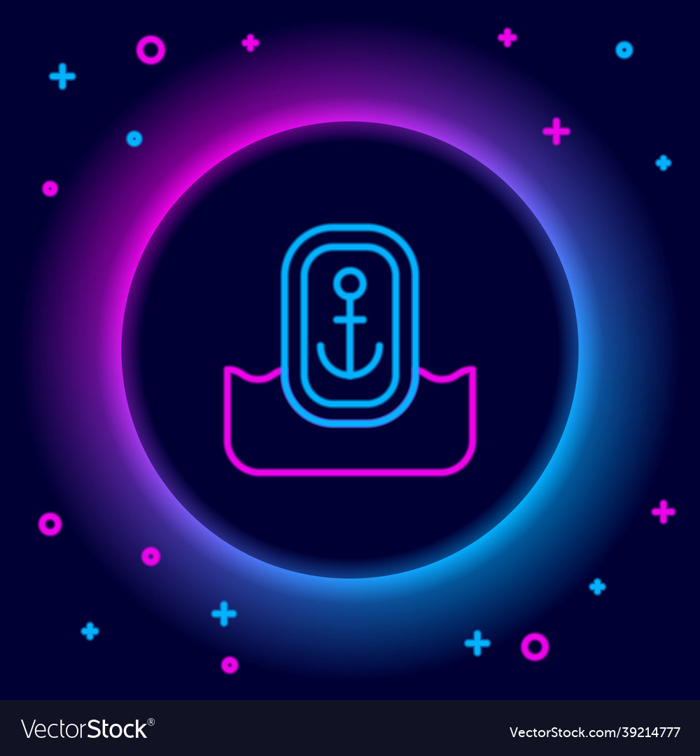 Glowing neon line map pointer with anchor icon vector image Glowing neon line map pointer with anchor icon