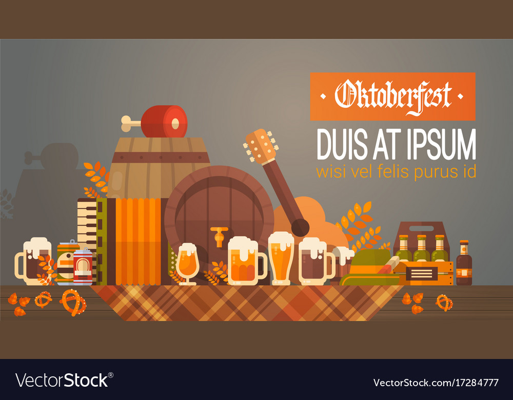 Oktoberfest beer festival banner wooden barrel