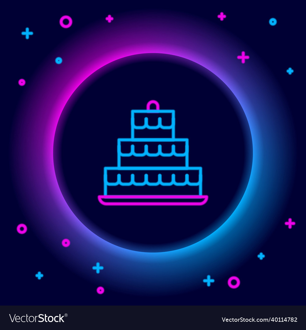 Glowing neon line cake with burning candles icon Vector Image