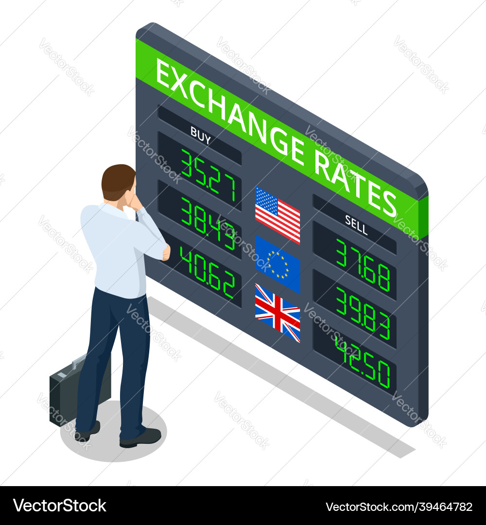 Isometric bank information board with different Vector Image