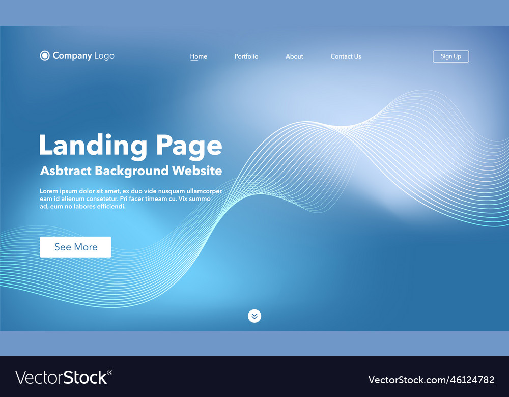 Landing page abstract wave background website vector image Landing page abstract wave background website