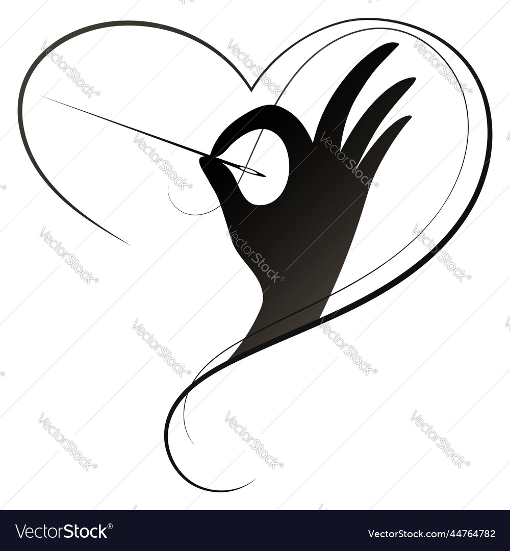 Needle and thread in the form of a heart Vector Image