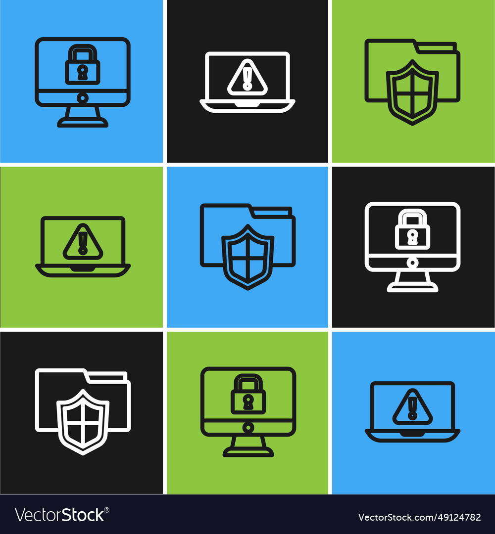 Set line lock on monitor document folder vector image Set line lock on monitor document folder