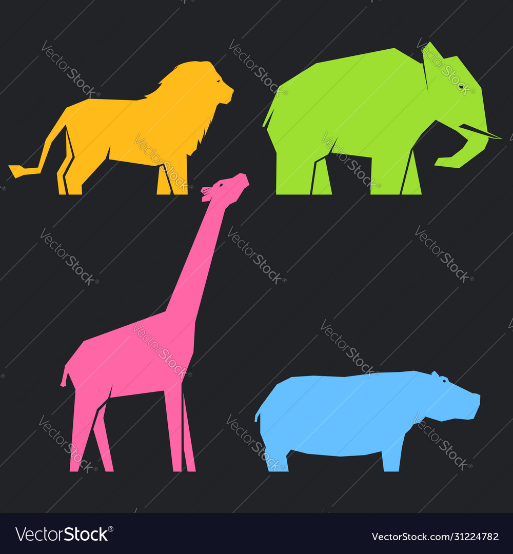 Set multi-colored african animals vector image Set multi-colored african animals
