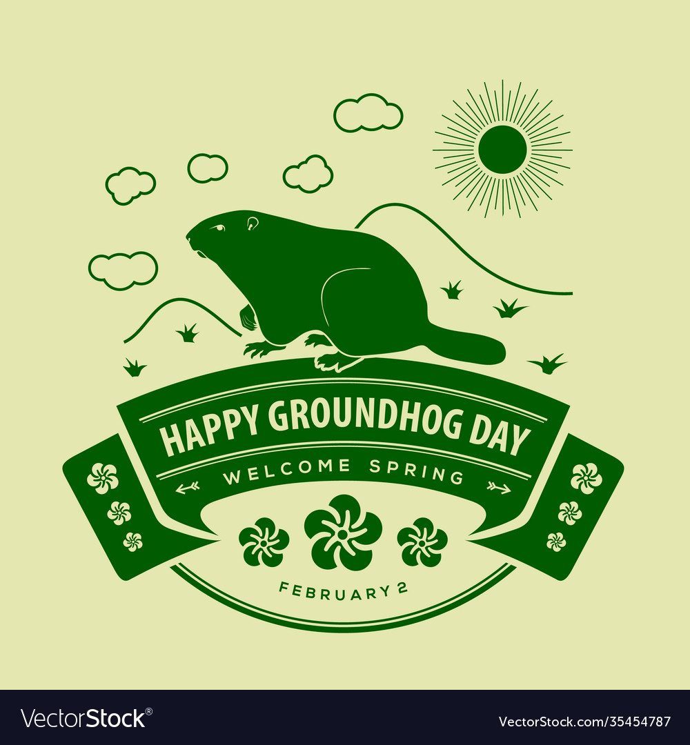 Groundhog day postcard welcome spring design