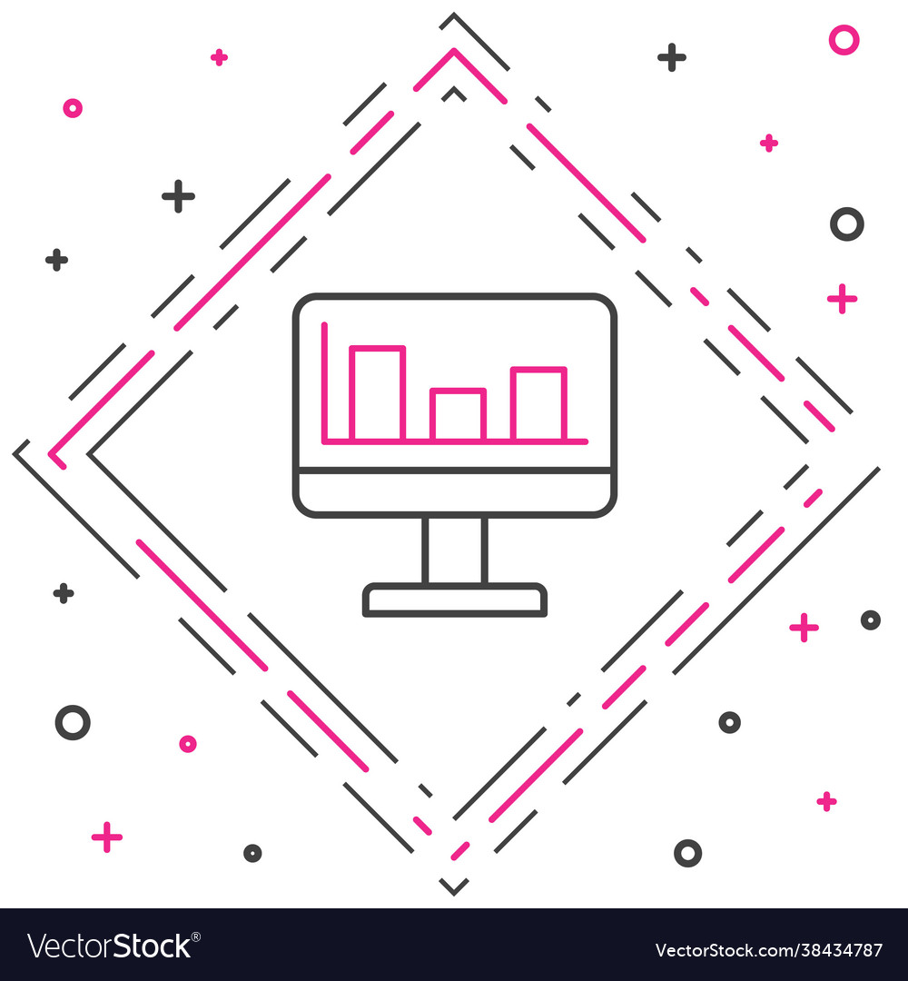 Line computer monitor with graph chart icon Vector Image