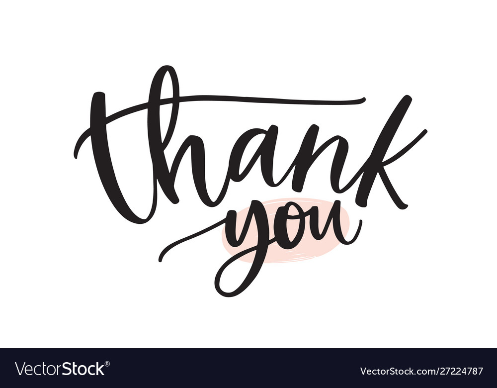 Thank you handwritten ink pen lettering Royalty Free Vector