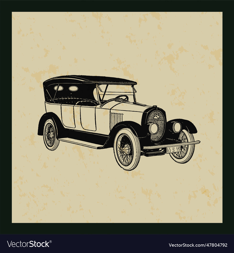 Hand drawn vintage car retro style vector image Hand drawn vintage car retro style