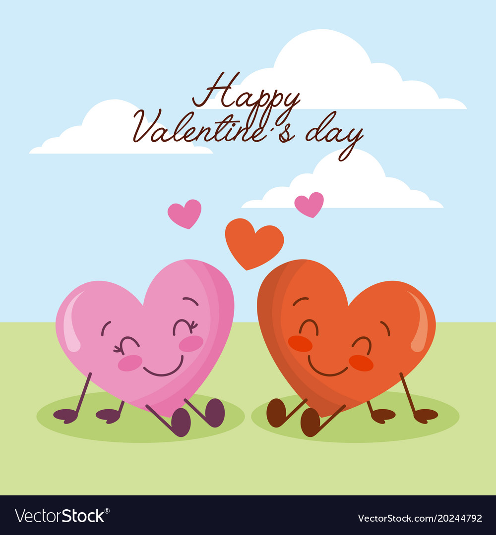 Happy valentines day cute kawaii hearts love Vector Image