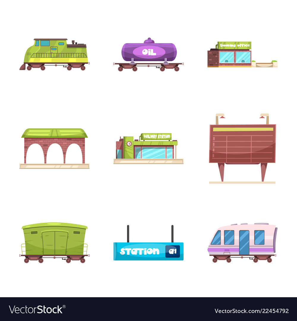 Isolated object of train and station sign set vector image Isolated object of train and station sign set