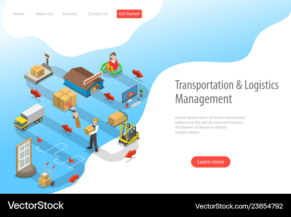 Isometric flat landing page template Royalty Free Vector