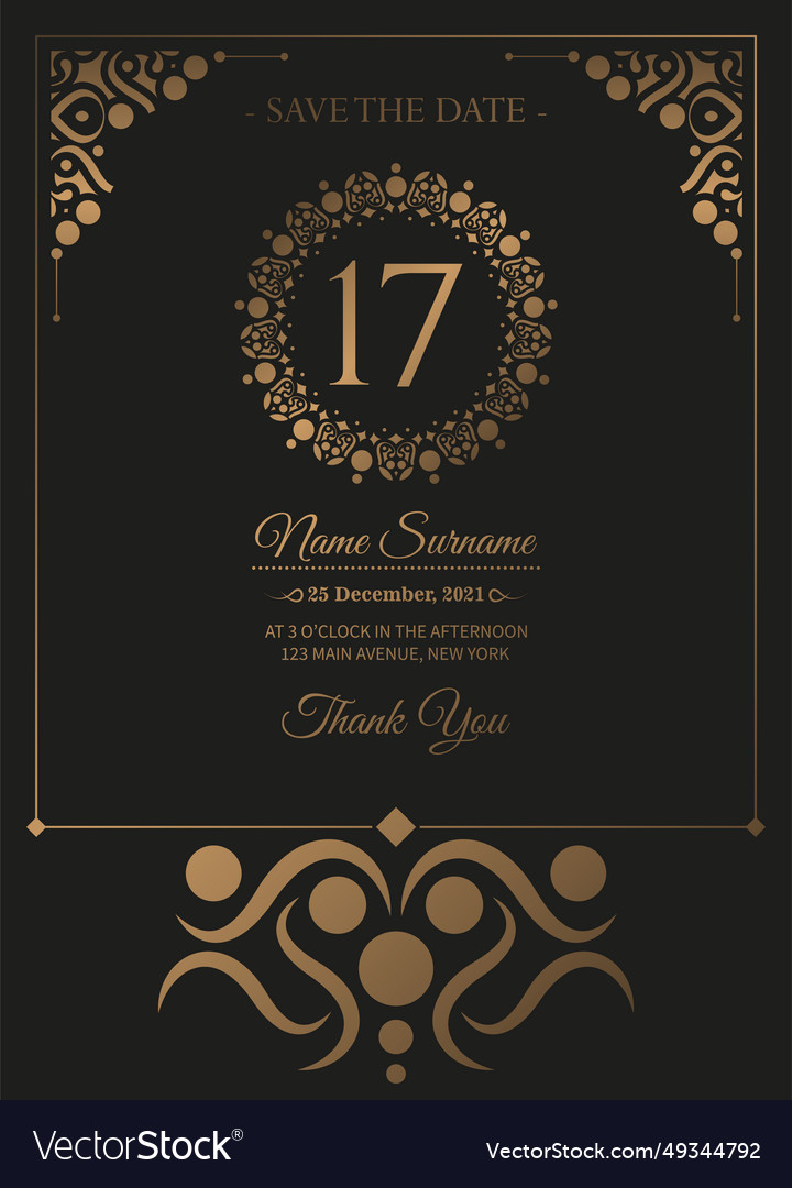 Luxury dark birthday invitation template Vector Image