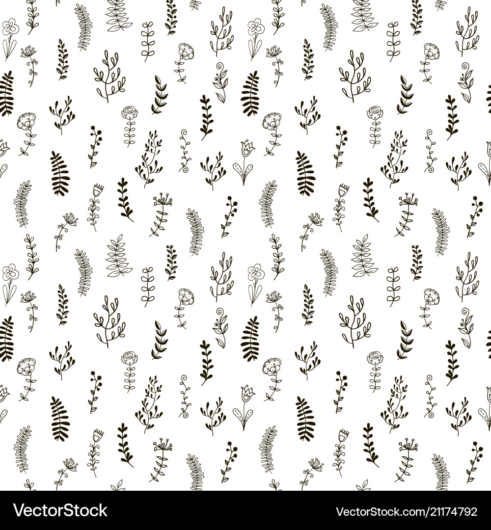 Seamless pattern hand-drawn plants Royalty Free Vector Image