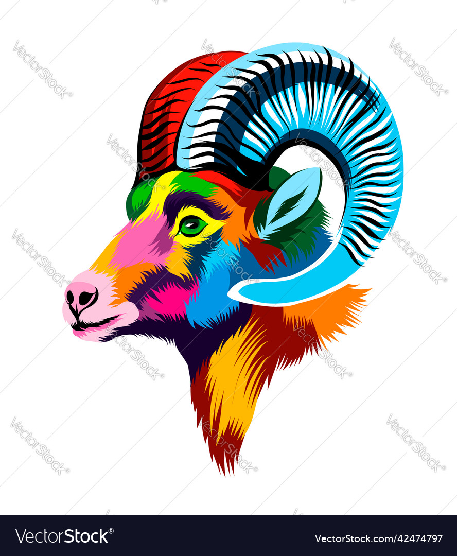 Abstract Bighorn Sheep Head Portrait Mountain Vector Image