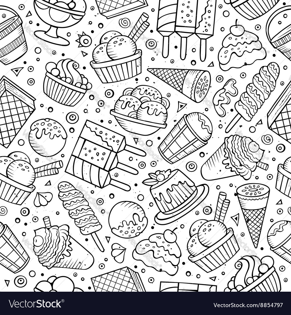 Cartoon hand-drawn ice cream doodles seamless Vector Image