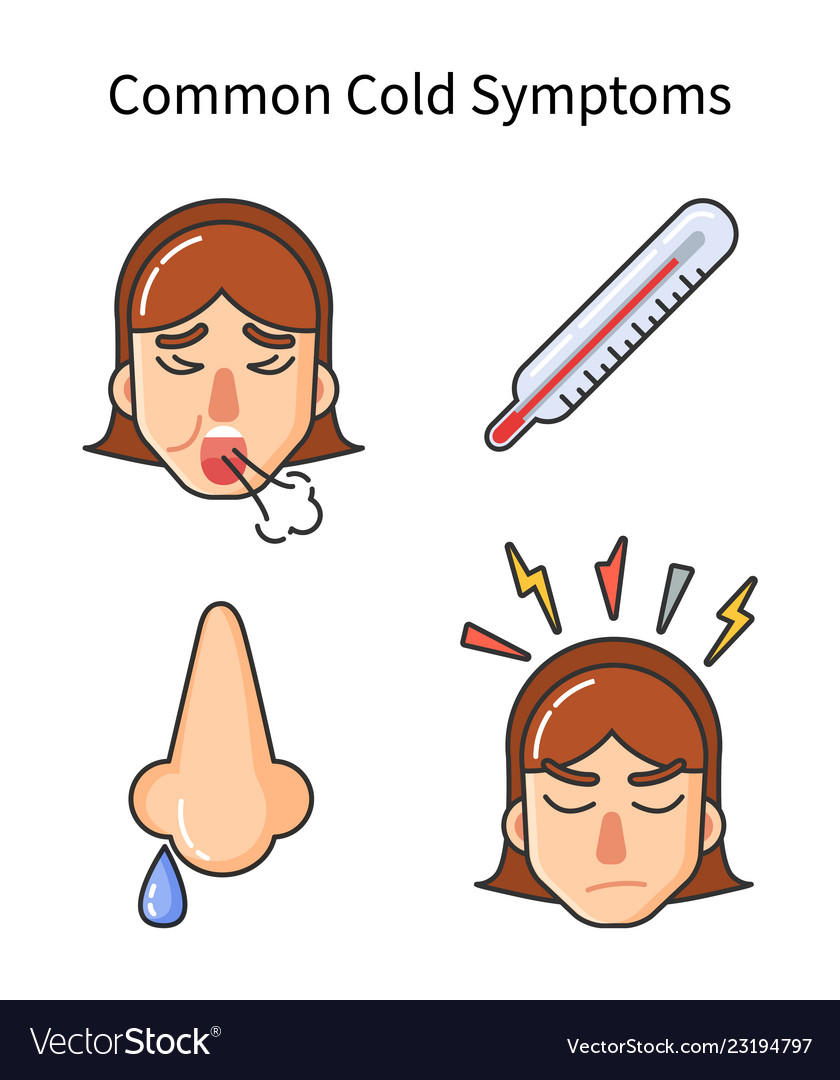 Common cold symptoms sick girl isolated icons Vector Image