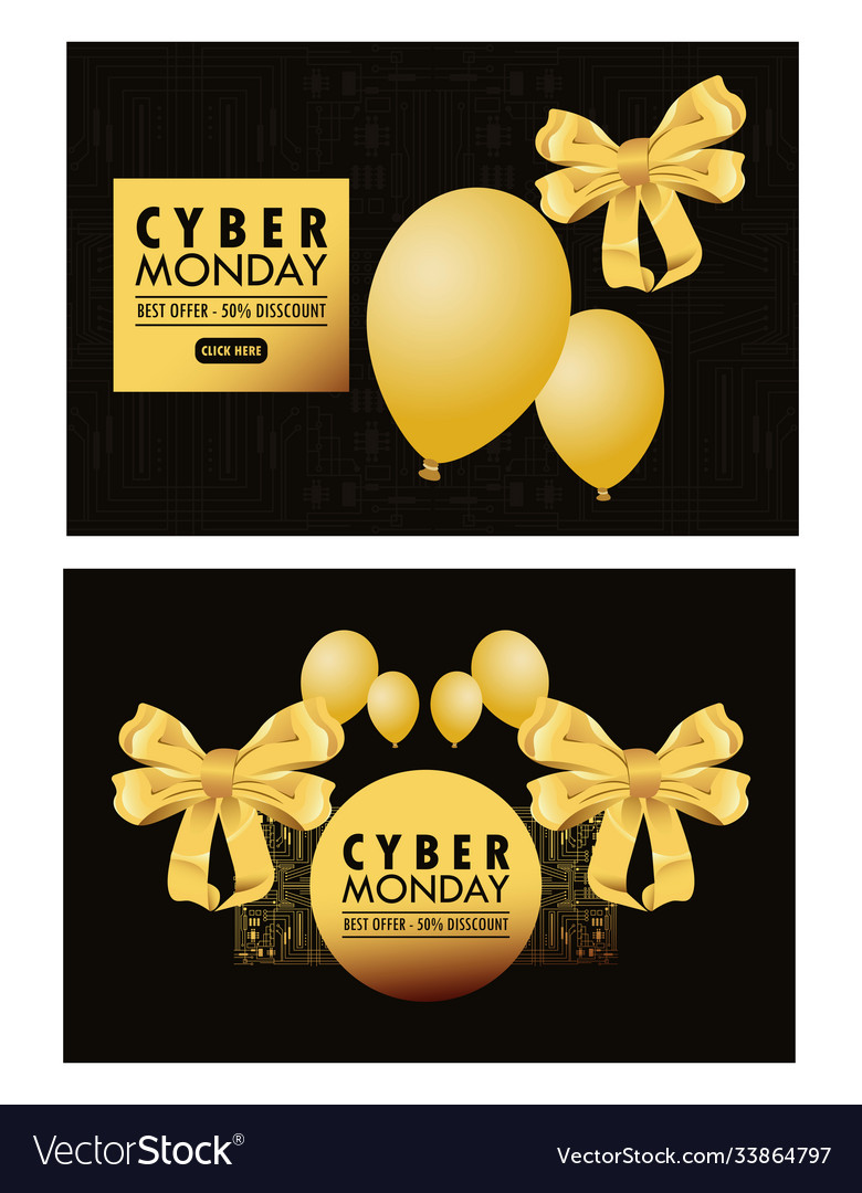 Cyber monday holiday poster with golden balloons Vector Image