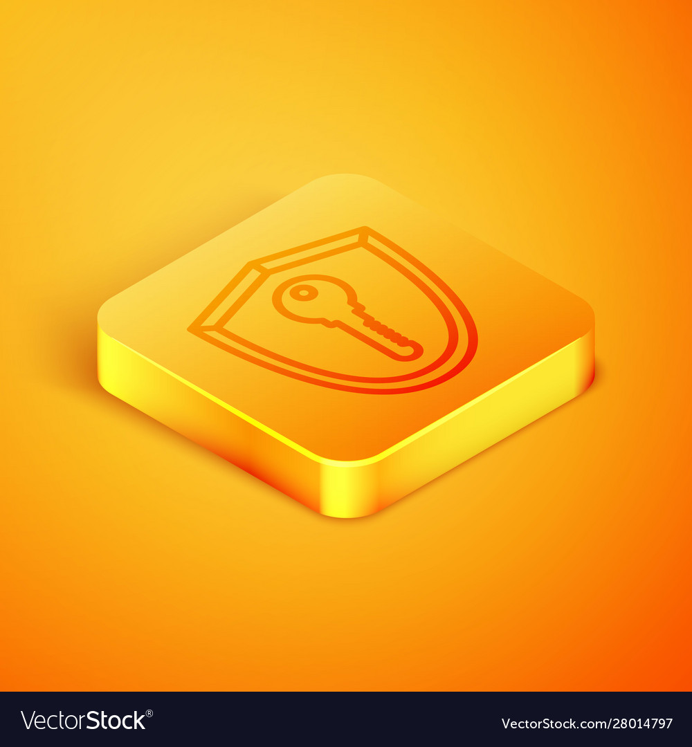 Isometric line shield with key icon isolated vector image Isometric line shield with key icon isolated