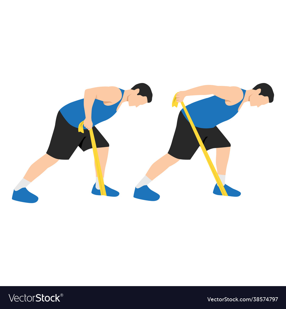 Man doing resistance band tricep kickbacks exercis