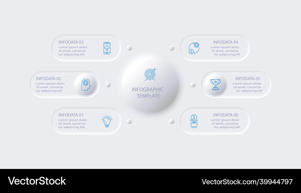 Neumorphic flow chart infographic creative Vector Image