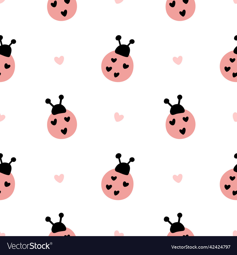 Scandinavian ladybug and hearts seamless