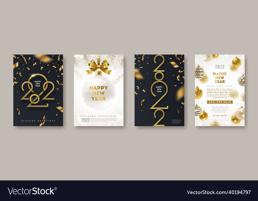 Set of 2022 new year greeting card vector image Set of 2022 new year greeting card