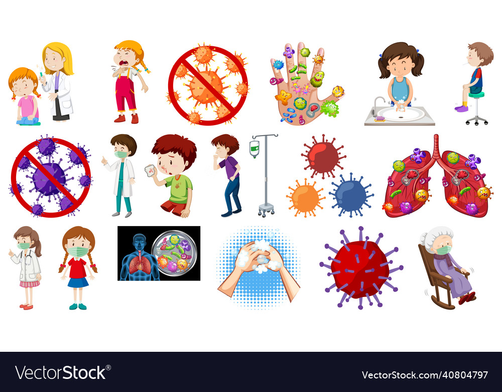 Set of sick people with different symptoms