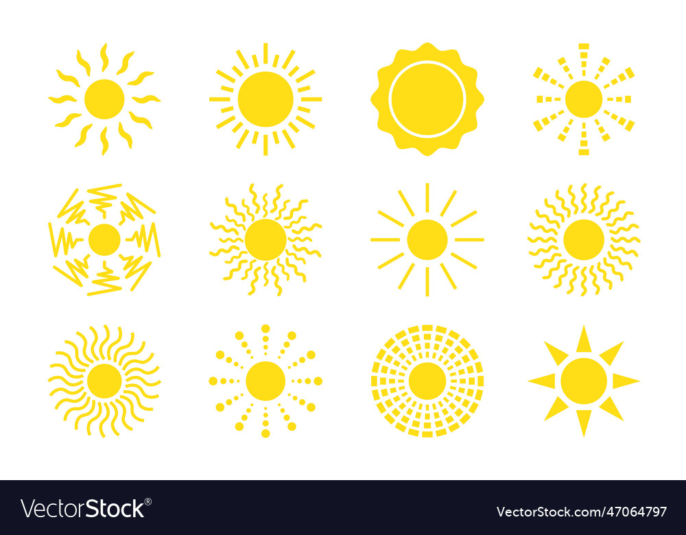 Sun symbol collection flat icon set sunlight