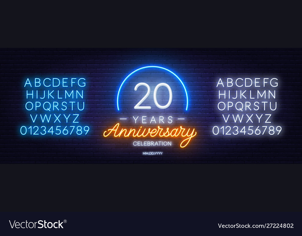 20 anniversary celebration neon sign on dark