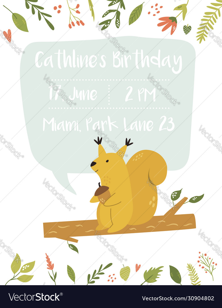 Baby birthday invitation card funny cute squirrel