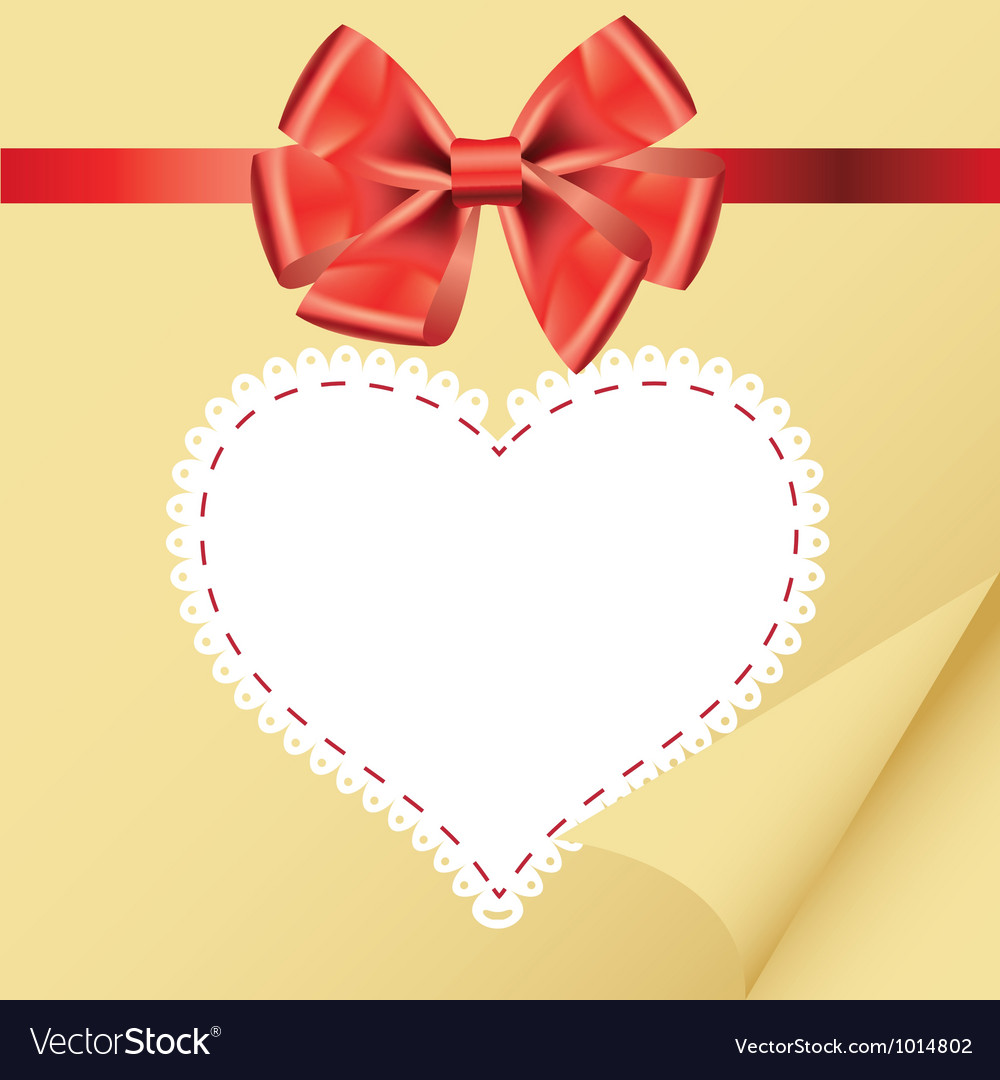 Beige Vintage Heart Frame With Glossy Red Bow