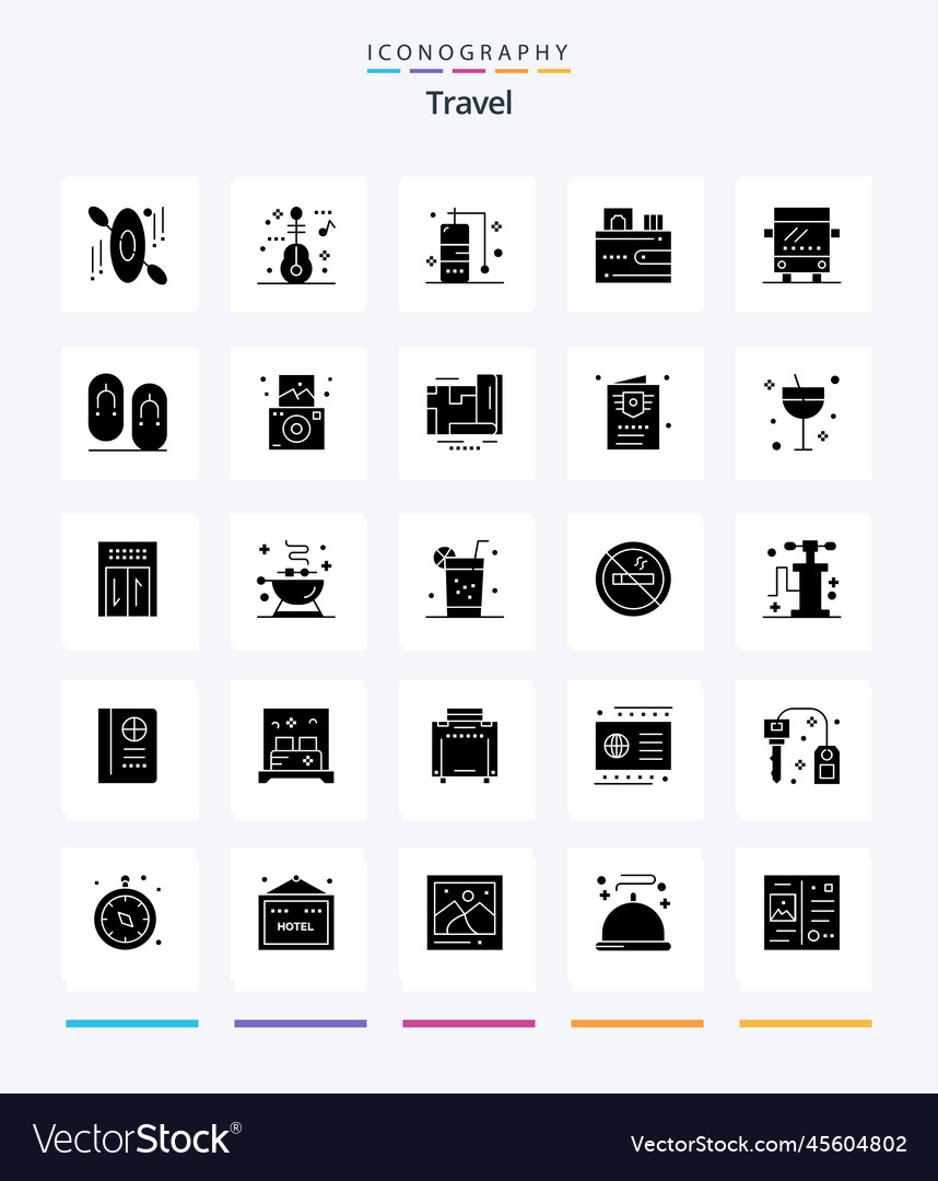 Creative travel 25 glyph solid black icon pack