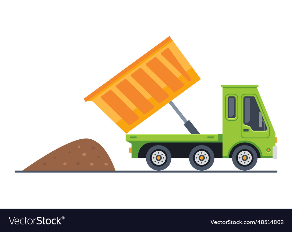 Cute truck dumps cargo on the ground Royalty Free Vector