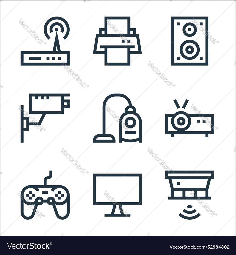 Electronics line icons linear set quality vector image Electronics line icons linear set quality