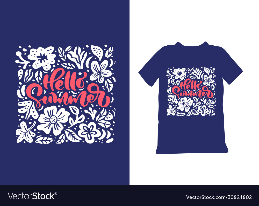 Hello summer hand drawn lettering text